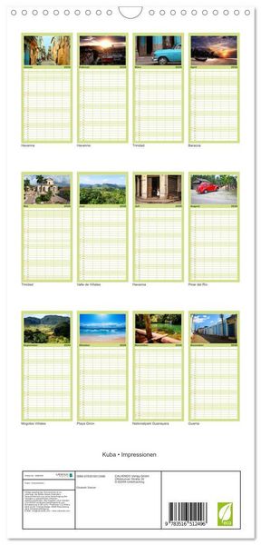 Produktbild: Familienplaner 2026 - Kuba &bull; Impressionen mit 5 Spalten (Wandkalender, 21 x 45 cm) CALVENDO