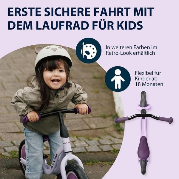 Produktbild: HUDORA 10921 - Laufrad Cruisy 10 lavender, f&uuml;r Kinder von 73-100 cm, Sitzh&ouml;he: 24-31,5 cm