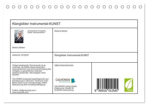 Produktbild: Klangbilder Instrumental-KUNST (Tischkalender 2026 DIN A5 quer), CALVENDO Monatskalender