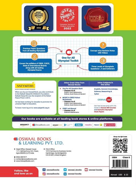 Produktbild: Oswaal One For All Olympiad Previous Years' Solved Papers, Class-6 General Knowledge Book (For 2023 Exam)