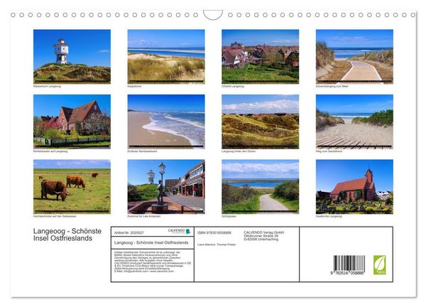 Produktbild: Langeoog - Sch&ouml;nste Insel Ostfrieslands (Wandkalender 2026 DIN A3 quer), CALVENDO Monatskalender
