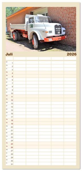 Produktbild: Familienplaner 2026 - LKW - Oldtimer mit 5 Spalten (Wandkalender, 21 x 45 cm) CALVENDO