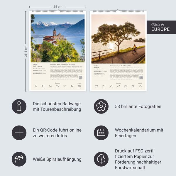 Produktbild: Radwanderlust Wochen-Kulturkalender 2026 - 53 Touren von R&uuml;gen bis S&uuml;dtirol