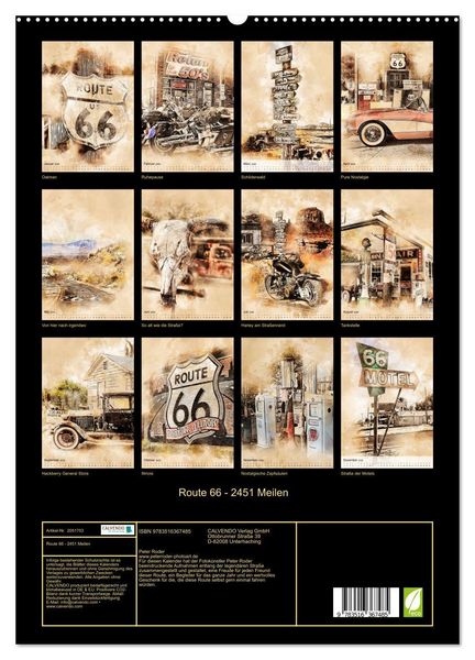 Produktbild: Route 66 - 2451 Meilen (hochwertiger Premium Wandkalender 2026 DIN A2 hoch), Kunstdruck in Hochglanz