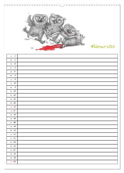 Produktbild: Tieronisch Eulen (hochwertiger Premium Wandkalender 2026 DIN A2 hoch), Kunstdruck in Hochglanz