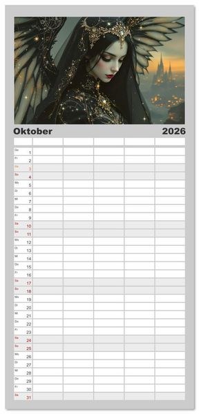 Produktbild: Familienplaner 2026 - Goth Fantasie mit 5 Spalten (Wandkalender, 21 x 45 cm) CALVENDO