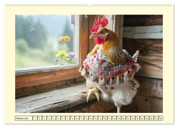Produktbild: Lustige Federvieh-Fashion. Modische Abenteuer auf dem Bauernhof (Wandkalender 2026 DIN A2 quer), CALVENDO Monatskalender