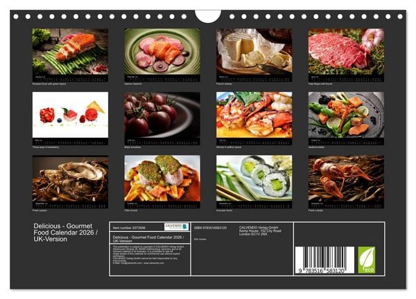 Produktbild: Delicious - Gourmet Food Calendar 2026 / UK-Version (Wall Calendar 2026 DIN A4 landscape), CALVENDO 12 Month Wall Calendar