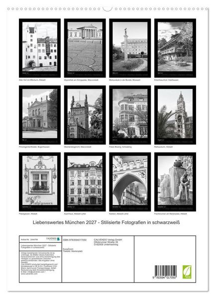 Produktbild: Liebenswertes M&uuml;nchen 2027 - Stilisierte Fotografien in schwarzwei&szlig; (hochwertiger Premium Wandkalender 2027 DIN A2 hoch), Kunstdruck in Hochglanz