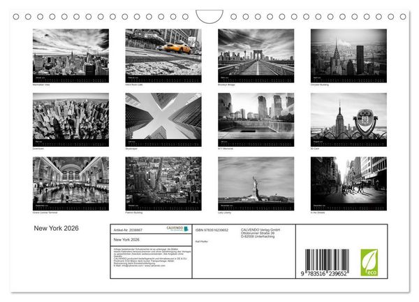 Produktbild: New York 2026 (Wandkalender 2026 DIN A4 quer), CALVENDO Monatskalender