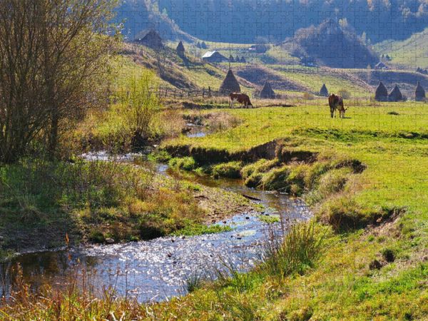 Produktbild: CALVENDO Puzzle Sanft schl&auml;ngelt sich das Wasser durch die Landschaft | 1000 Teile Lege-Gr&ouml;&szlig;e 64x48cm Foto-Puzzle f&uuml;r gl&uuml;ckliche Stunden