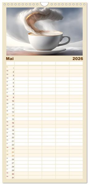 Produktbild: Familienplaner 2026 - Kaffe mal anders geniessen mit 5 Spalten (Wandkalender, 21 x 45 cm) CALVENDO