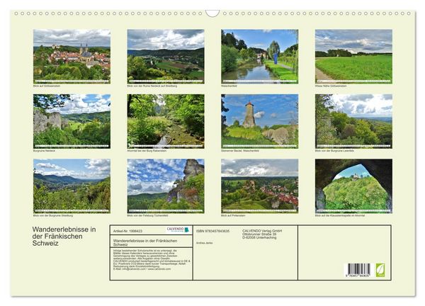 Produktbild: Wandererlebnisse in der Fr&auml;nkischen Schweiz (Wandkalender 2026 DIN A2 quer), CALVENDO Monatskalender