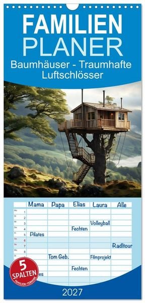 Produktbild: Familienplaner 2027 - Baumh&auml;user - Traumhafte Luftschl&ouml;sser mit 5 Spalten (Wandkalender, 21 x 45 cm) CALVENDO