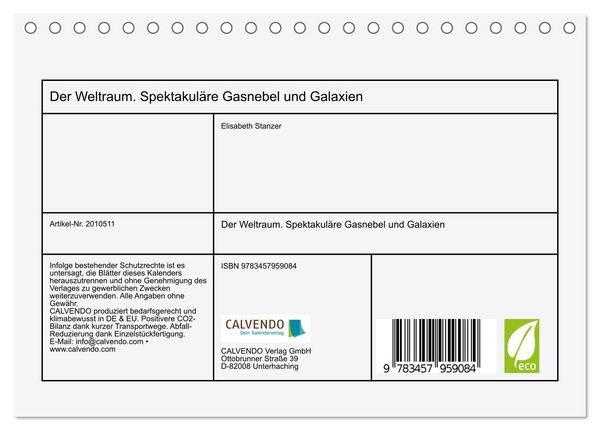 Produktbild: Der Weltraum. Spektakul&auml;re Gasnebel und Galaxien (Tischkalender 2026 DIN A5 quer), CALVENDO Monatskalender