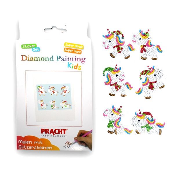 Produktbild: PRACHT Diamond Painting Sticker Einhorn 4,5cm 6 St&uuml;ck