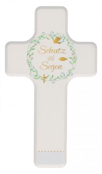 Produktbild: Butzon & Bercker Geschenkset zur Taufe 15 x 22 x 2 cm &ndash; Holzkreuz aus Buchenholz wei&szlig; lackiert mit Taufspruch, gebundenes Buch 11 x 11 cm, Lieferung in Geschenkverpackung