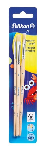 Produktbild: Pelikan Borstenpinsel, Sorte 613F, 3er Set mit den Gr&ouml;&szlig;en 4, 6 und 8