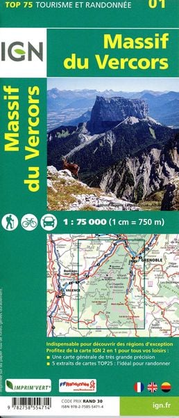 Produktbild: IGN 75 000 Touristische Wanderkarte 01 Massif du Vercors