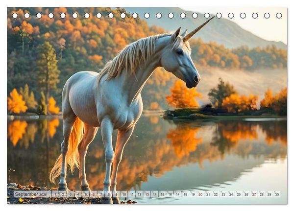 Produktbild: Einhorn Zauberwelt - Die m&auml;rchenhafte Welt der KI Einh&ouml;rner (Tischkalender 2026 DIN A5 quer), CALVENDO Monatskalender