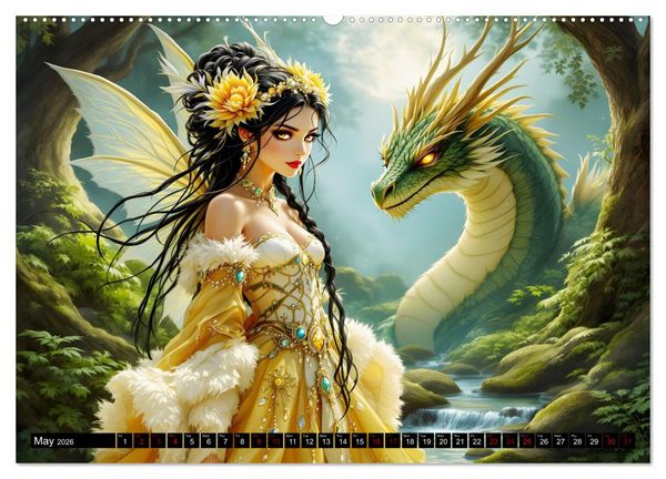 Produktbild: Elves and Dragons - A magical connection (Wall Calendar 2026 DIN A2 landscape), CALVENDO 12 Month Wall Calendar