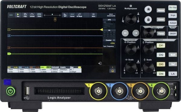 VOLTCRAFT DOV2504F LA Digital-Oszilloskop 250MHz 4-Kanal 1.25 GSa/s 100 Mpts 12 Bit Digital-Speicher (DSO), Funktionsgenerator