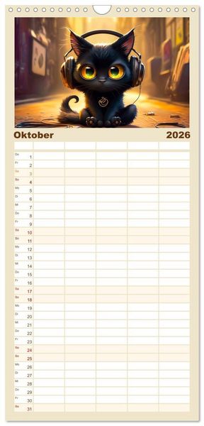 Produktbild: Familienplaner 2026 - Lustige K&auml;tzchen mit 5 Spalten (Wandkalender, 21 x 45 cm) CALVENDO