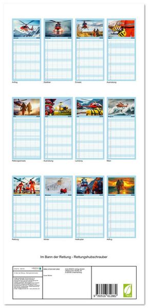 Produktbild: Familienplaner 2026 - Im Bann der Rettung - Rettungshubschrauber mit 5 Spalten (Wandkalender, 21 x 45 cm) CALVENDO