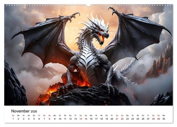 Produktbild: Drachen - Furchterregende und imposante Fabelwesen (hochwertiger Premium Wandkalender 2026 DIN A2 quer), Kunstdruck in Hochglanz