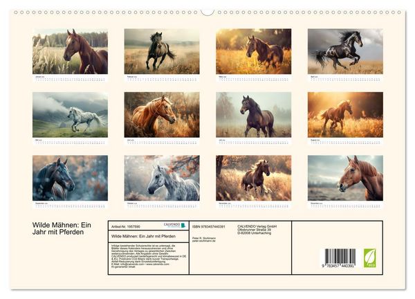 Produktbild: Wilde M&auml;hnen: Ein Jahr mit Pferden (hochwertiger Premium Wandkalender 2026 DIN A2 quer), Kunstdruck in Hochglanz