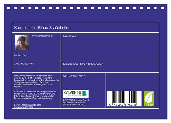 Produktbild: Kornblumen - Blaue Sch&ouml;nheiten (Tischkalender 2026 DIN A5 quer), CALVENDO Monatskalender