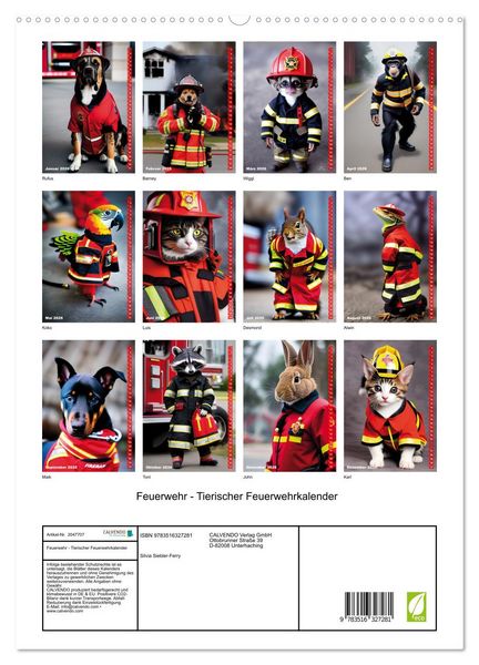 Produktbild: Feuerwehr - Tierischer Feuerwehrkalender (hochwertiger Premium Wandkalender 2026 DIN A2 hoch), Kunstdruck in Hochglanz