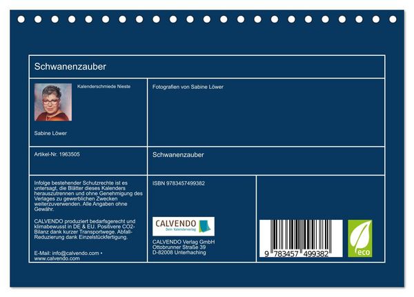 Produktbild: Schwanenzauber (Tischkalender 2026 DIN A5 quer), CALVENDO Monatskalender
