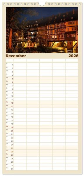 Produktbild: Familienplaner 2026 - Romantisches Erfurt - Bilder einer Stadt voller Geschichte mit 5 Spalten (Wandkalender, 21 x 45 cm) CALVENDO