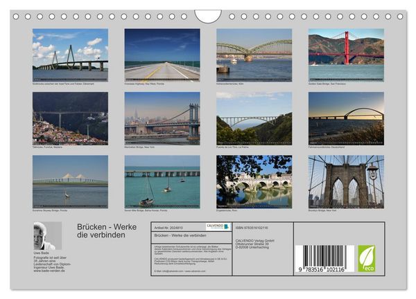 Produktbild: Br&uuml;cken - Werke die verbinden (Wandkalender 2026 DIN A4 quer), CALVENDO Monatskalender