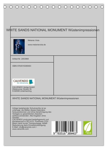 Produktbild: WHITE SANDS NATIONAL MONUMENT W&uuml;stenimpressionen (Tischkalender 2026 DIN A5 hoch), CALVENDO Monatskalender