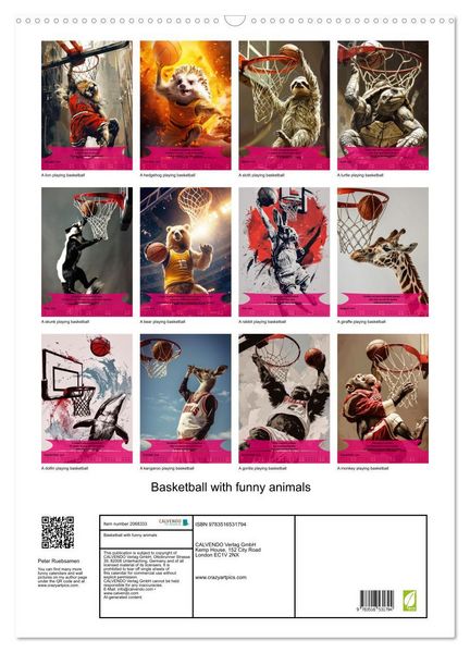 Produktbild: Basketball with funny animals (Wall Calendar 2026 DIN A2 portrait), CALVENDO 12 Month Wall Calendar