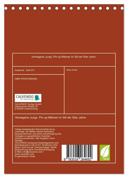 Produktbild: Verwegene Jungs. Pin-up-M&auml;nner im Stil der 50er Jahre (Tischkalender 2026 DIN A5 hoch), CALVENDO Monatskalender