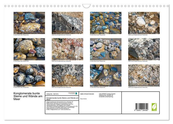 Produktbild: Konglomerate bunte Steine und W&auml;nde am Meer (Wandkalender 2026 DIN A3 quer), CALVENDO Monatskalender