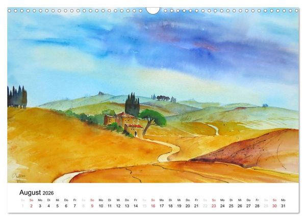 Produktbild: Aquarelle - quer durch Europa (Wandkalender 2026 DIN A3 quer), CALVENDO Monatskalender