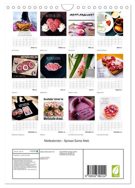 Produktbild: Mettkalender - Spread Some Mett. (Wandkalender 2026 DIN A4 hoch), CALVENDO Monatskalender