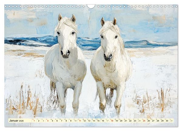 Produktbild: Die Eleganz der Pferde. Poesie im &Ouml;lgem&auml;lde-Stil (Wandkalender 2026 DIN A3 quer), CALVENDO Monatskalender