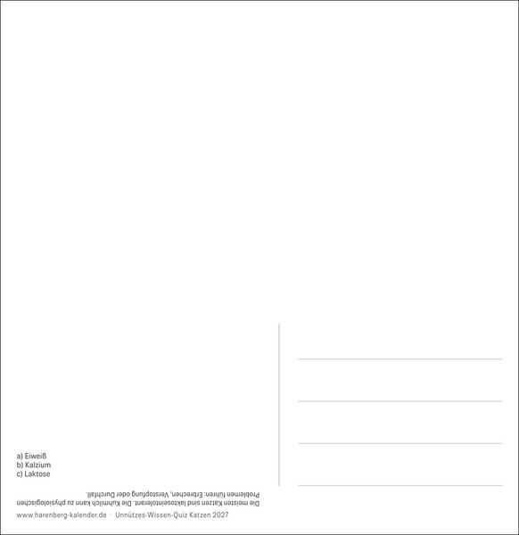 Produktbild: Unn&uuml;tzes-Wissen-Quiz Katzen Premium-Postkartenkalender 2027 - Kalender mit 53 R&auml;tselkarten