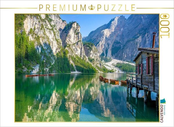 Produktbild: CALVENDO Puzzle Pragser Wildsee - Spiegelungen am fr&uuml;hen Morgen | 1000 Teile Lege-Gr&ouml;&szlig;e 64x48cm Foto-Puzzle f&uuml;r gl&uuml;ckliche Stunden