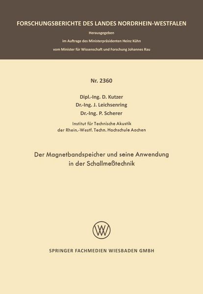 Produktbild: Der Magnetbandspeicher und seine Anwendung in der Schallme&szlig;technik