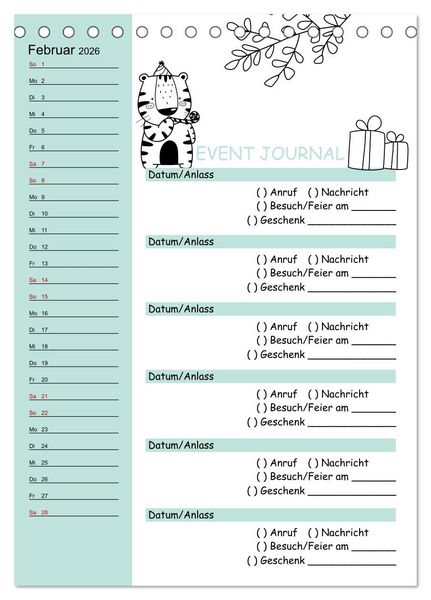 Produktbild: Geburtstagsplaner Doodle Tiere - F&uuml;r Termine, Geschenke, Eventdetails & mehr (Tischkalender 2026 DIN A5 hoch), CALVENDO Monatskalender