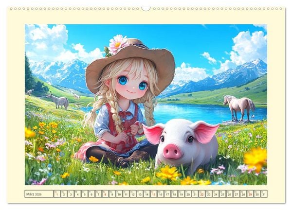 Produktbild: Kleine Cowgirls. Niedliche M&auml;dchen mit tierischen Freunden (hochwertiger Premium Wandkalender 2026 DIN A2 quer), Kunstdruck in Hochglanz