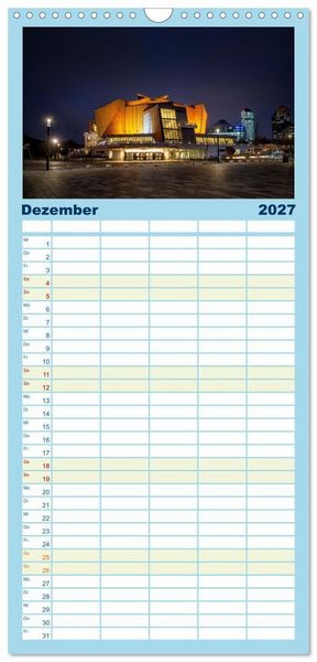 Produktbild: Familienplaner 2027 - Eine Reise durch Berlin bei Nacht mit 5 Spalten (Wandkalender, 21 x 45 cm) CALVENDO