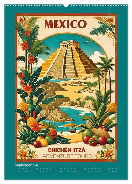 Produktbild: Exotic Travel Poster - nostalgische Abenteuerreisen um die Welt (Wandkalender 2026 DIN A2 hoch), CALVENDO Monatskalender