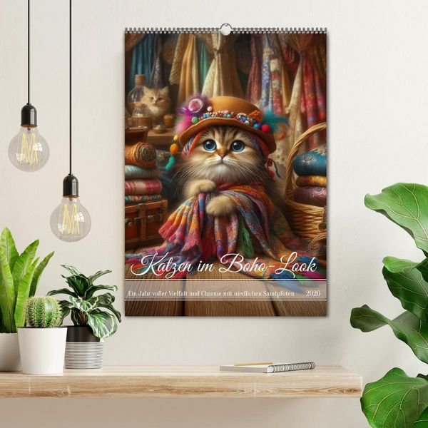 Produktbild: Katzen im Boho-Look - Ein Jahr voller Vielfalt und Charme mit niedlichen Samtpfoten (Wandkalender 2026 DIN A2 hoch), CALVENDO Monatskalender